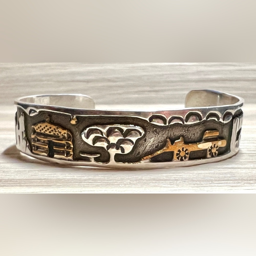 Navajo Designer A. Henry Sterling Silver & 12K Gold Filled Storyteller Cuff